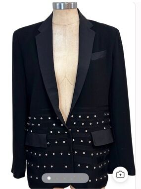 Nanette Lepore Black Studded Satin-Trim Blazer Jacket